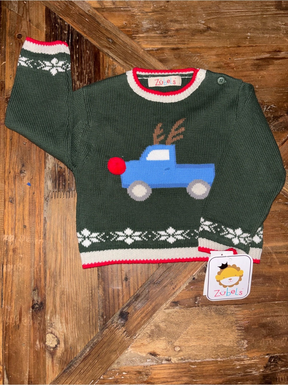 Zubels Green Holiday Reindeer Truck Sweater Size 12M
